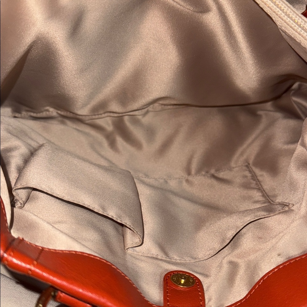 Coach Ashley leather carryall bag in a bright orange color w/ gold tone hardware - Picture 7 of 10